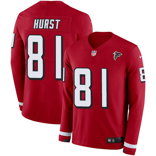 Atlanta Falcons #81 Hayden Hurst Red Team Color Men's Stitched Limited Therma Long Sleeve Jersey Men's