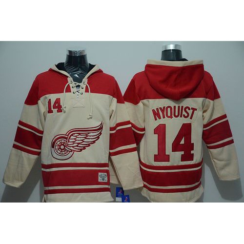 Detroit Red Wings #14 Gustav Nyquist Cream Sawyer Hooded Sweatshirt Stitched Jersey Men's