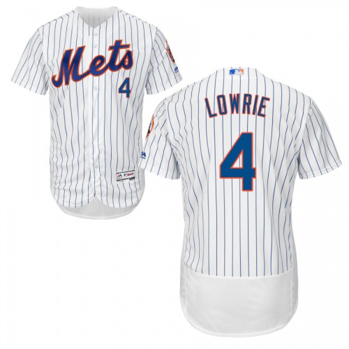 New York New York Mets #4 Jed Lowrie Home Authentic Collection Flex Base White Stitched Jersey Men's