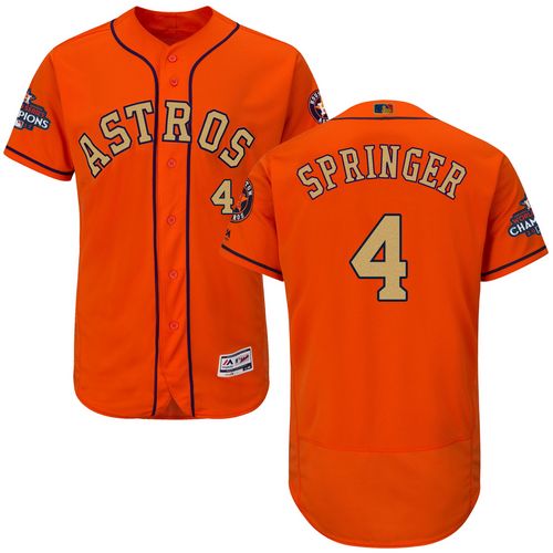 Houston Astros #4 George Springer Orange FlexBase Authentic 2018 Gold Program Cool Base Stitched Jersey Men's