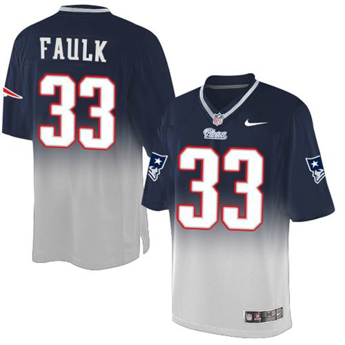 New England Patriots #33 Kevin Faulk Navy Blue/Grey Men's Stitched Elite Fadeaway Fashion Jersey Men's