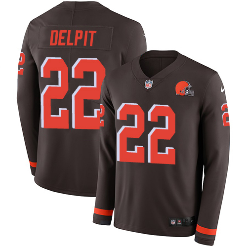 Cleveland Browns #22 Grant Delpit Brown Team Color Men's Stitched Limited Therma Long Sleeve Jersey Men's