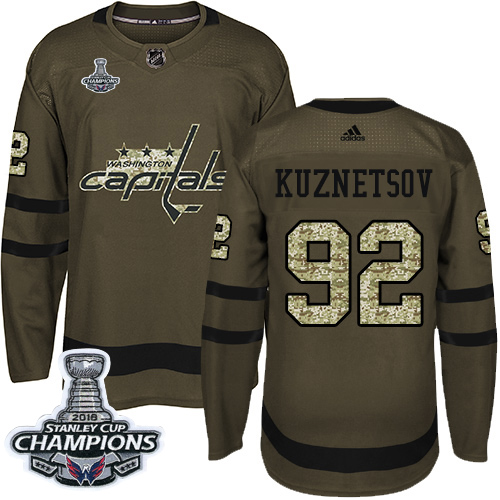 Adidas Washington Capitals #92 Evgeny Kuznetsov Green Salute to Service Stanley Cup Final Champions Stitched Youth Jersey Youth