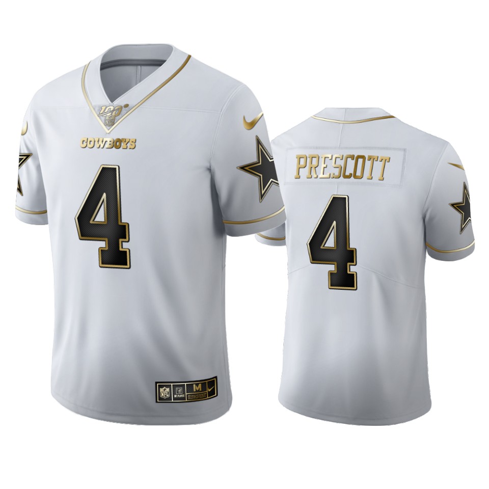 Dallas Cowboys #4 Dak Prescott Men's White Golden Edition Vapor Limited 100 Jersey