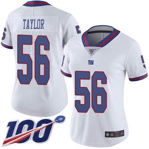 Giants #56 Lawrence Taylor White Women's Stitched Limited Rush 100th Season Jersey