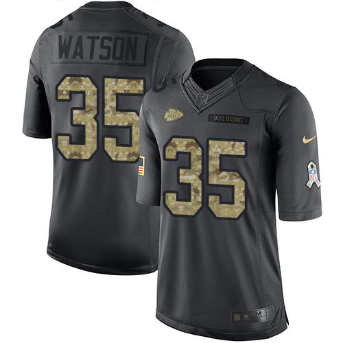 Chiefs #35 Jaylen Watson Black Youth Stitched Limited 2016 Salute To Service Jersey