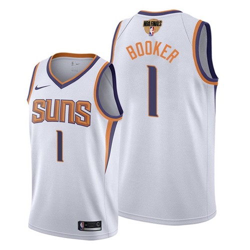 Phoenix Suns #1 Devin Booker Mens 2021 Finals Bound Swingman Association Edition Jersey White Mens