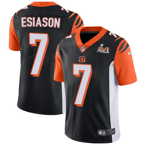 Cincinnati Bengals #7 Boomer Esiason Black Team Color Super Bowl LVI Patch Men's Stitched Vapor Untouchable Limited Jersey Men's