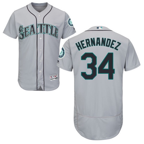 Seattle Mariners #34 Felix Hernandez Grey Flexbase Authentic Collection Stitched Jersey Men's