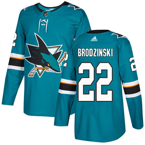 Adidas San Jose Sharks #22 Jonny Brodzinski Teal Home Authentic Stitched Youth Jersey Youth
