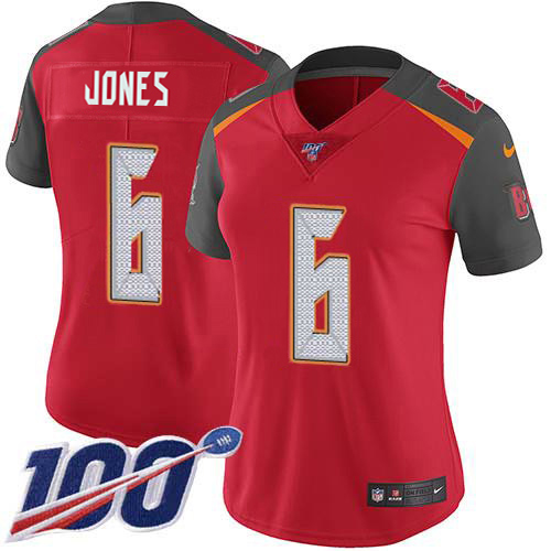 Buccaneers #6 Julio Jones Red Team Color Women's Stitched 100th Season Vapor Untouchable Limited Jersey