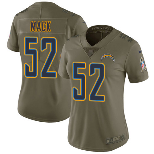 Chargers #52 Khalil Mack Olive Women's Stitched Limited 2017 Salute To Service Jersey