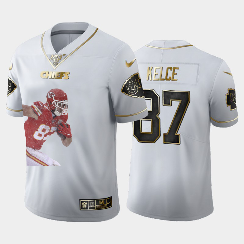 Kansas City Chiefs #87 Travis Kelce Team Hero 5 Vapor Limited 100 Jersey White Golden
