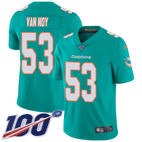 Miami Dolphins #53 Kyle Van Noy Aqua Green Team Color Men's Stitched 100th Season Vapor Untouchable Limited Jersey Men's