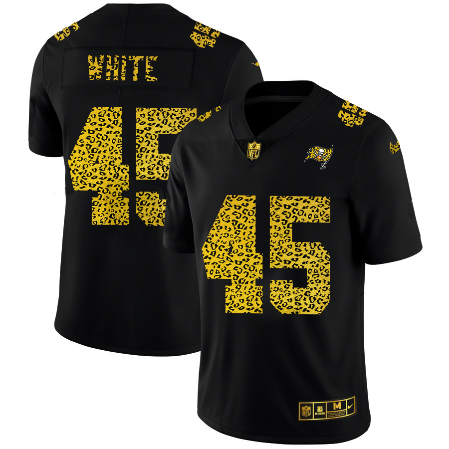 Tampa Bay Buccaneers #45 Devin White Men's Leopard Print Fashion Vapor Limited Jersey Black