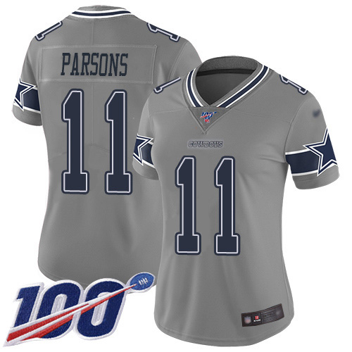 Cowboys #11 Micah Parsons Gray Women's Stitched Limited Inverted Legend 100th Season Jersey