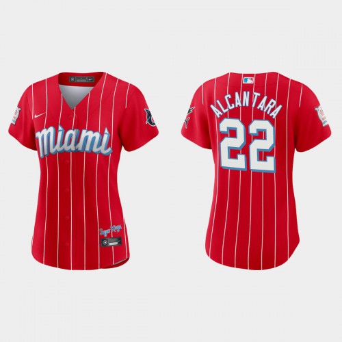 Miami Miami Marlins #22 Sandy Alcantara Women's 2021 City Connect Authentic Jersey Red Womens