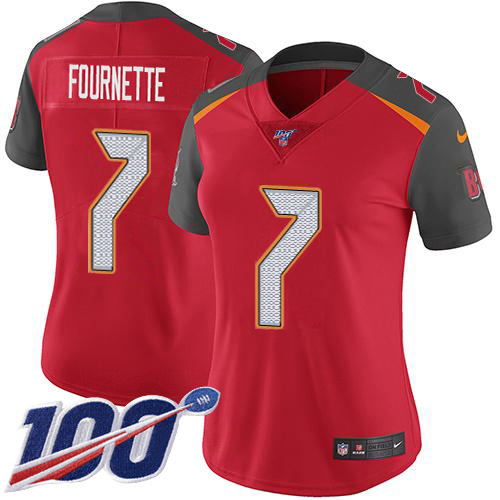 Buccaneers #7 Leonard Fournette Red Team Color Women's Stitched 100th Season Vapor Untouchable Limited Jersey