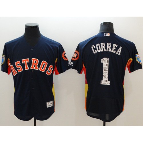 Houston Astros #1 Carlos Correa Navy Blue 2018 Spring Training Authentic Flex Base Stitched Jersey Men's