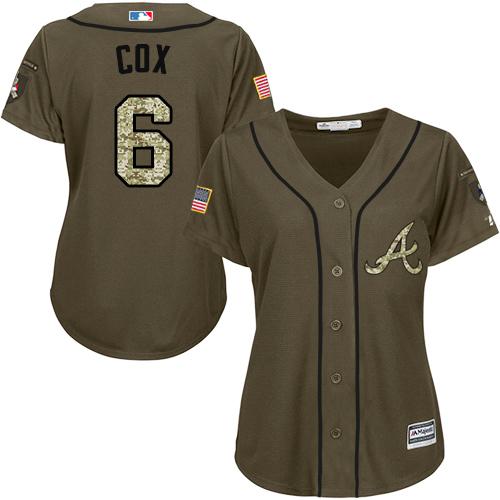 Atlanta Braves #6 Bobby Cox Green Salute to Service Women's Stitched Jersey Womens