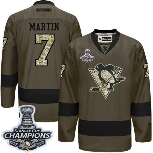 Pittsburgh Penguins #7 Paul Martin Green Salute to Service 2017 Stanley Cup Finals Champions Stitched Jersey Men's