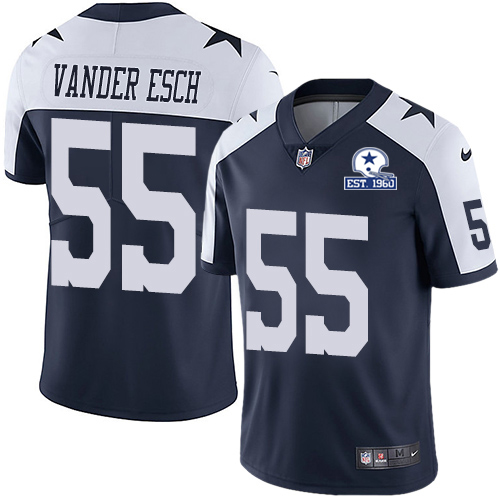 Cowboys #55 Leighton Vander Esch Navy Blue Thanksgiving Men's Stitched With Established In 1960 Patch Vapor Untouchable Limited Throwback Jersey