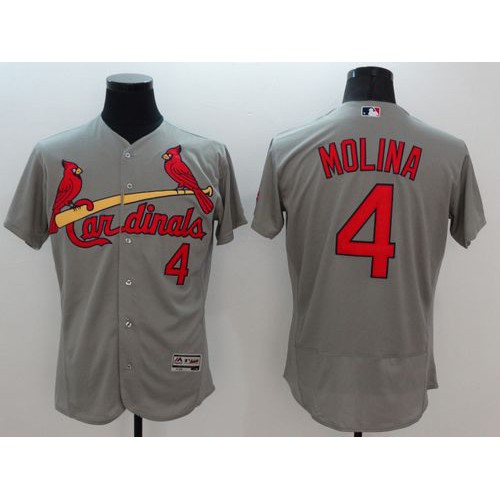 St.Louis Cardinals #4 Yadier Molina Grey Flexbase Authentic Collection Stitched Jersey Men's