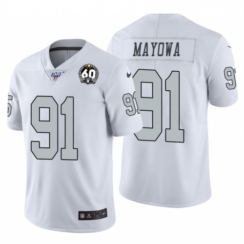 Las Vegas Raiders #91 Benson Mayowa White 60th Anniversary Patch Men's Stitched 100 Limited Color Rush Jersey Men's