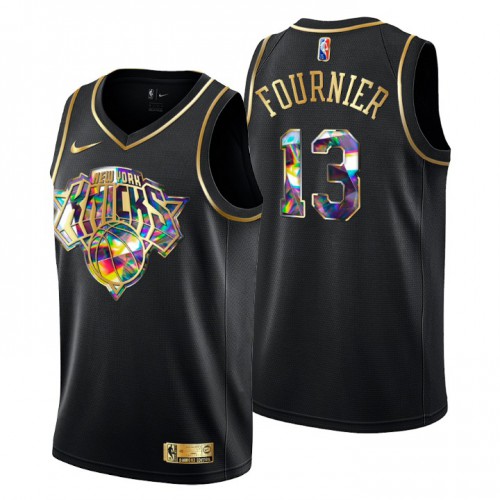 New York New York Knicks #13 Evan Fournier Mens Golden Edition Diamond Logo 2021/22 Swingman Jersey - Black Mens