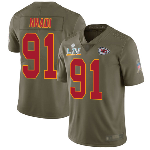 Kansas City Chiefs #91 Derrick Nnadi Olive Youth Super Bowl LV Bound Stitched Limited 2017 Salute To Service Jersey Youth