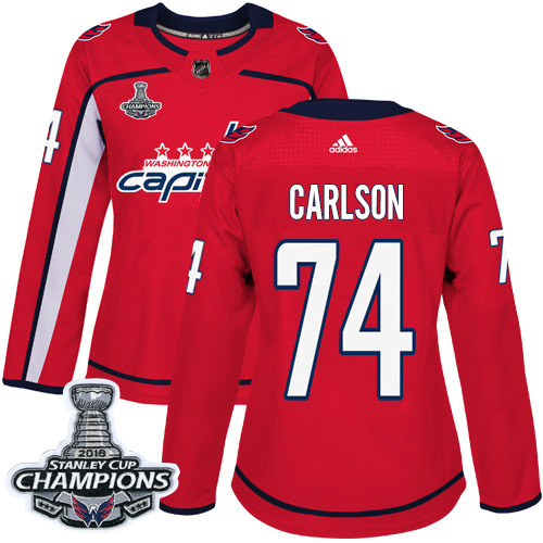 Adidas Washington Capitals #74 John Carlson Red Home Authentic Stanley Cup Final Champions Women's Stitched Jersey Womens