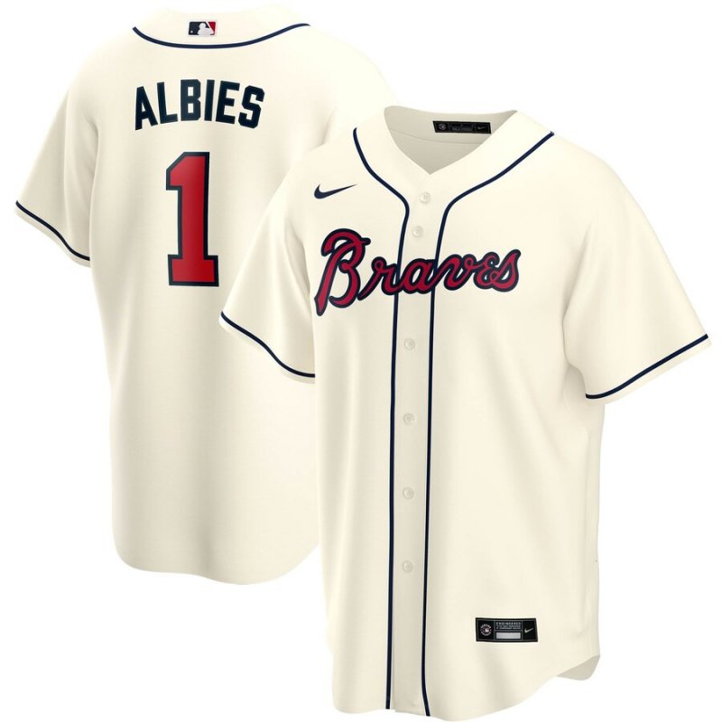Men's Youth Women's Atlanta Braves #1 Ozzie Albies Cream Alternate 2020 Jersey