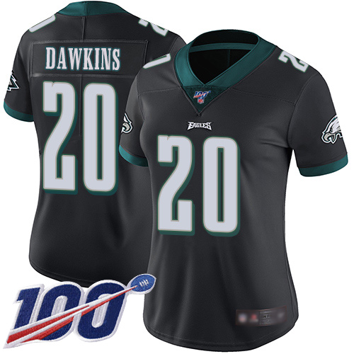 Eagles #20 Brian Dawkins Black Alternate Women's Stitched 100th Season Vapor Limited Jersey