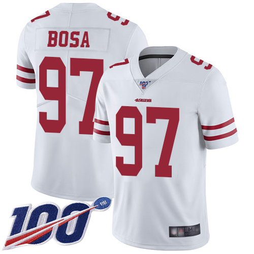 49ers #97 Nick Bosa White Youth Stitched 100th Season Vapor Limited Jersey