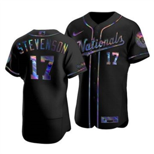 Washington Washington Nationals #17 Andrew Stevenson Men's Iridescent Holographic Collection Jersey - Black Men's