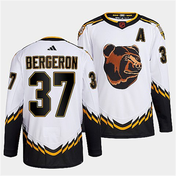 Boston Bruins #37 Patrice Bergeron Men's Adidas Reverse Retro 2.0 Authentic Player Jersey - White