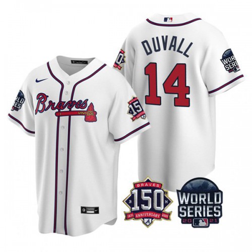 Atlanta Atlanta Braves #14 Adam Duvall 150th Anniversary 2021 World Series Youth Jersey - White Youth