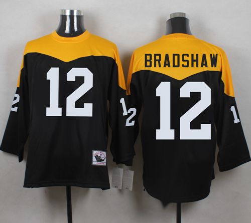 Mitchell And Ness 1967 Steelers #12 Terry Bradshaw Black/Yelllow Throwback Men's Stitched Jersey