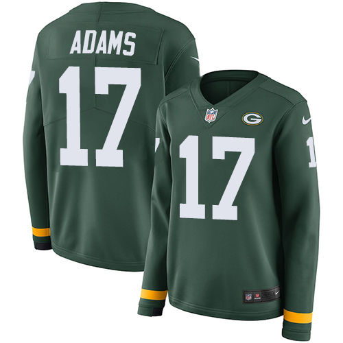Packers #17 Davante Adams Green Team Color Women's Stitched Limited Therma Long Sleeve Jersey