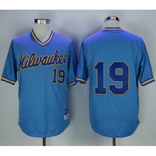 Mitchell and Ness Milwaukee Brewers #19 Robin Yount Stitched Blue Throwback Jersey Men's