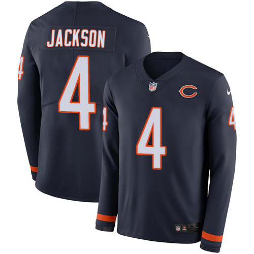 Bears #4 Eddie Jackson Navy Blue Team Color Youth Stitched Limited Therma Long Sleeve Jersey