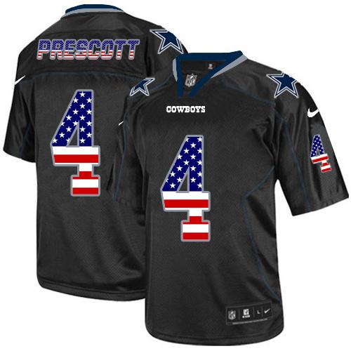Cowboys #4 Dak Prescott Black Men's Stitched Elite USA Flag Fashion Jersey