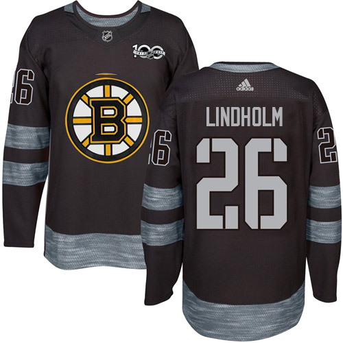 Adidas Boston Bruins #26 Par Lindholm Black 1917-2017 100th Anniversary Stitched Jersey Men's