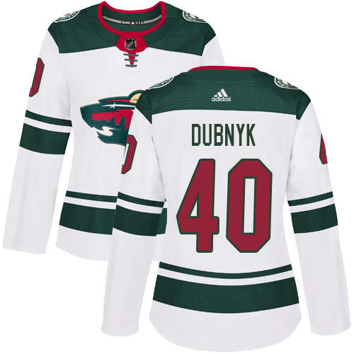 Adidas Minnesota Wild #40 Devan Dubnyk White Road Authentic Women's Stitched Jersey Womens