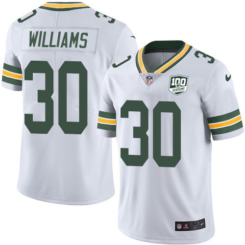 Green Bay Packers #30 Jamaal Williams White Men's 100th Season Stitched Vapor Untouchable Limited Jersey Men's
