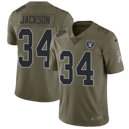 Raiders #34 Bo Jackson Olive Youth Stitched Limited 2017 Salute To Service Jersey