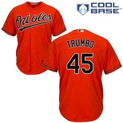Baltimore Orioles #45 Mark Trumbo Orange Cool Base Stitched Youth Jersey Youth