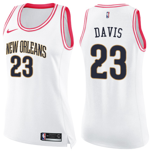 New Orleans Pelicans #23 Anthony Davis White/Pink Womens Swingman Fashion Jersey Womens