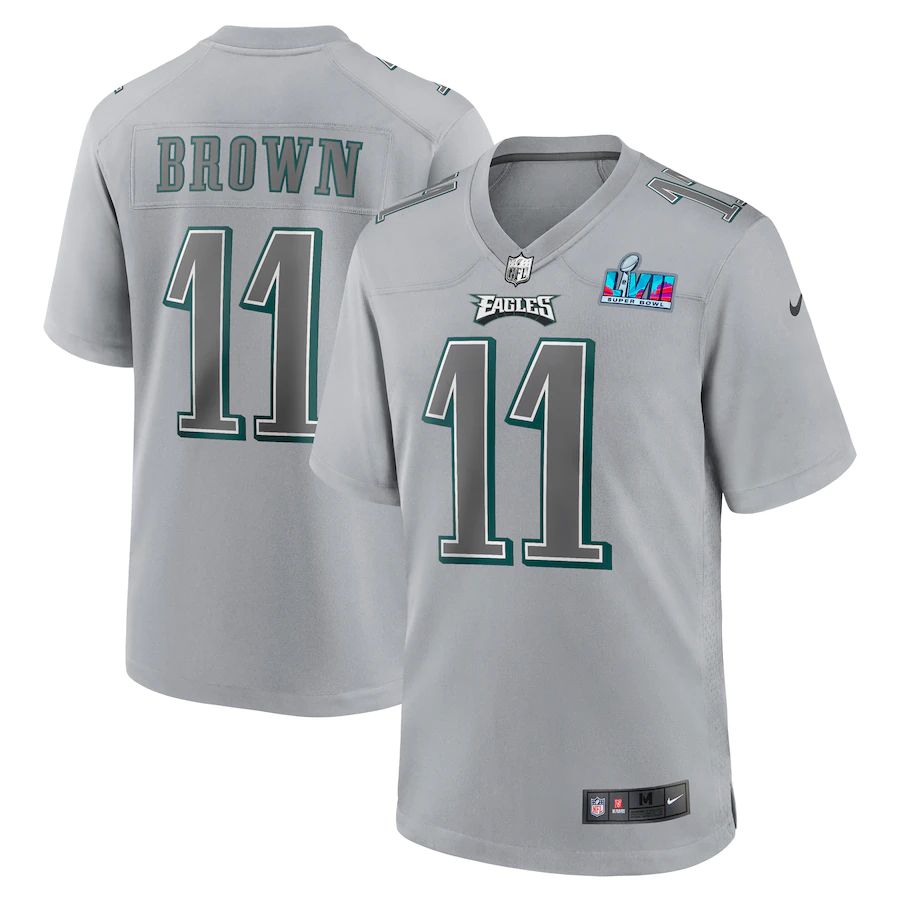 Philadelphia Eagles #11 A.J. Brown Youth Super Bowl LVII Patch Atmosphere Fashion Game Jersey - Gray
