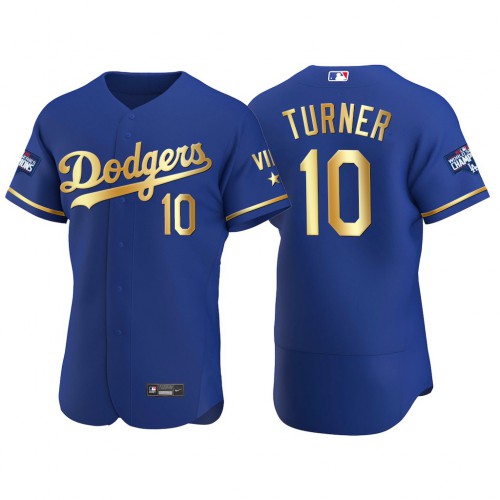 Los Angeles Los Angeles Dodgers #10 Justin Turner Men's Authentic 2021 Gold Program World Series Champions Jersey Royal Men's